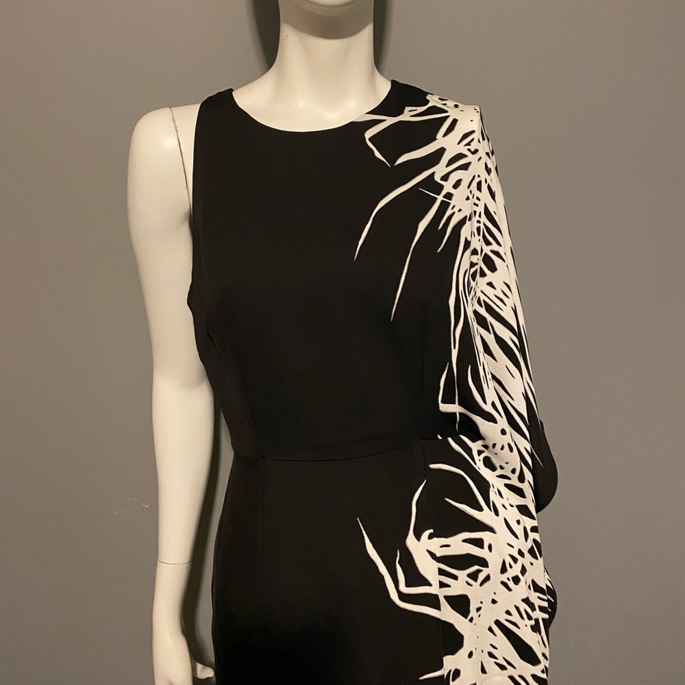 Halston Heritage Black and White One-Shoulder Maxi Dress